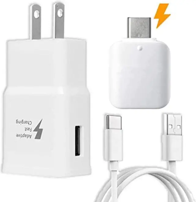 Main image of Fast Adaptive Wall Adapter Charger for Samsung Galaxy A02 A01 A03s A11 A21s A31 A51 A71 EP-TA20JWE Bundled with UrbanX Type C/USB-C 10ft (3m) and OTG Adapter - 3 Items - Rapid Charging - White