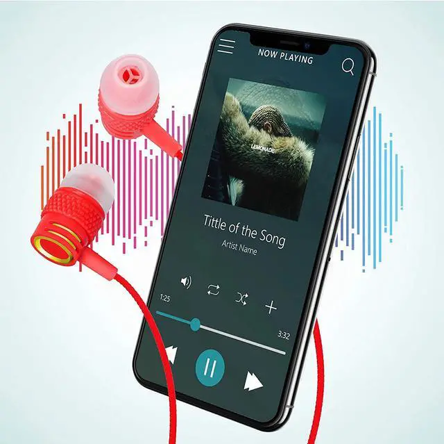 Alt view image 2 of 7 - UrbanX R2 Wired in-Ear Headphones with Mic for Acer Chromebook Tab 10 with Tangle-Free Cord, Noise Isolating Earphones, Deep Bass, in-Ear Bud Silicone Tips -  Red