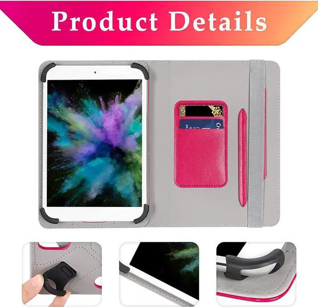 Alt view image 5 of 7 - UrbanX 10.1 Inch Universal Tablet Case Protective Cover Folio for Sony Xperia Z2 Tablet Wi-Fi 360 Degree Rotatable Kickstand Multiple Viewing Angles Credit Card Holder - Pink