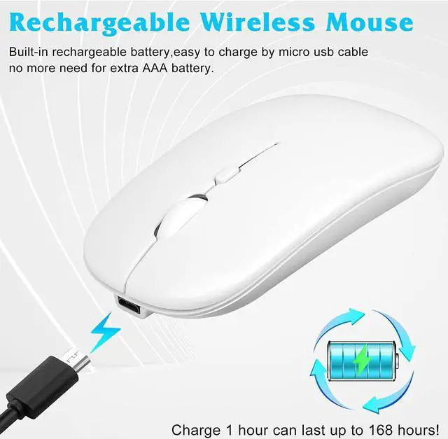 Alt view image 3 of 7 - 2.4GHz & Bluetooth Mouse, Rechargeable Wireless Mouse for Xiaomi Redmi K50 Gaming Bluetooth Wireless Mouse for Laptop / PC / Mac / iPad pro / Computer / Tablet / Android - Pure White