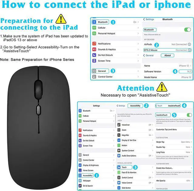 Alt view image 2 of 7 - 2.4GHz & Bluetooth Mouse, Rechargeable Wireless Mouse for Xiaomi Redmi K50 Gaming Bluetooth Wireless Mouse for Laptop / PC / Mac / iPad pro / Computer / Tablet / Android - Onyx Black