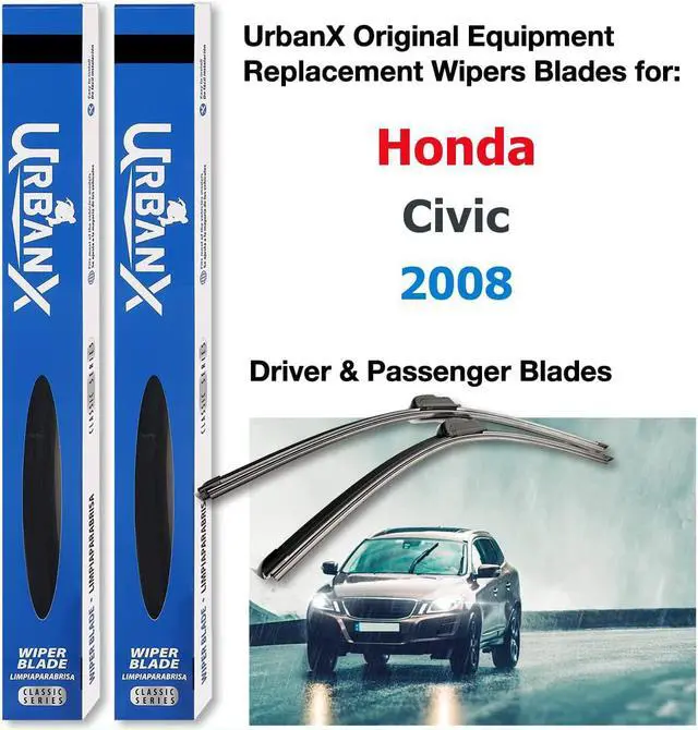 Main image of UrbanX 2-IN-1 All Seasons Water Repellency Original Equipment Replacement Wiper Blades For 2008 Honda Civic 26" And 22" Driver & Passenger Sides (Pack of 2)