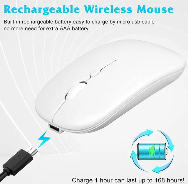 Alt view image 3 of 7 - Bluetooth Rechargeable Mouse for Dell Inspiron 15 3000 3505 Laptop Bluetooth Wireless Mouse Designed for Laptop / PC / Mac / iPad pro / Computer / Tablet / Android -  White