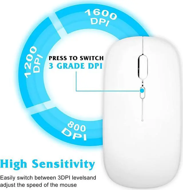 Alt view image 5 of 7 - Bluetooth Rechargeable Mouse for Dell Inspiron 15 3000 3505 Laptop Bluetooth Wireless Mouse Designed for Laptop / PC / Mac / iPad pro / Computer / Tablet / Android -  White