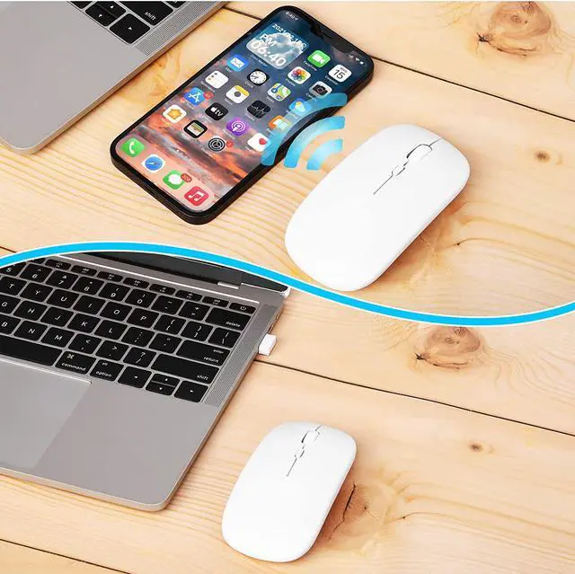 Alt view image 7 of 7 - Bluetooth Rechargeable Mouse for Dell Inspiron 15 3000 3505 Laptop Bluetooth Wireless Mouse Designed for Laptop / PC / Mac / iPad pro / Computer / Tablet / Android -  White