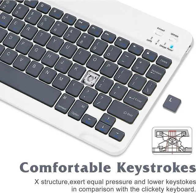 Alt view image 4 of 5 - Ultra-Slim Bluetooth Rechargeable Keyboard for Motorola Moto G Stylus (2022) and All Bluetooth Enabled iPads, iPhones, Android Tablets, Smartphones, Windows pc - Shadow- Grey