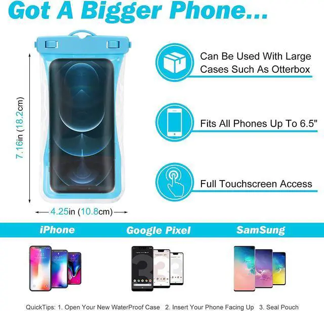 Alt view image 5 of 7 - Urbanx Universal Waterproof Phone Pouch Cellphone Dry Bag Case Designed for Motorola Moto G7 Power for All Other Smartphones Up to 7" -  Blue