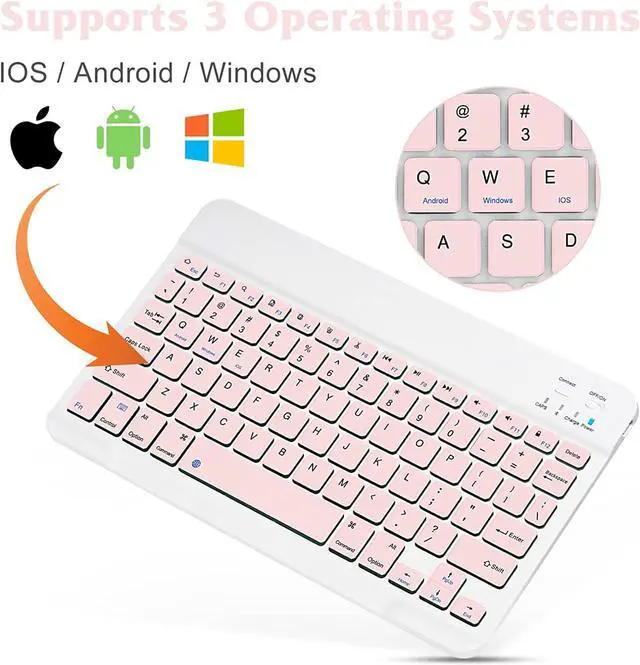 Alt view image 3 of 5 - Ultra-Slim Bluetooth Rechargeable Keyboard for Samsung Galaxy S22 Ultra 5G and All Bluetooth Enabled iPads, iPhones, Android Tablets, Smartphones, Windows pc - Pink
