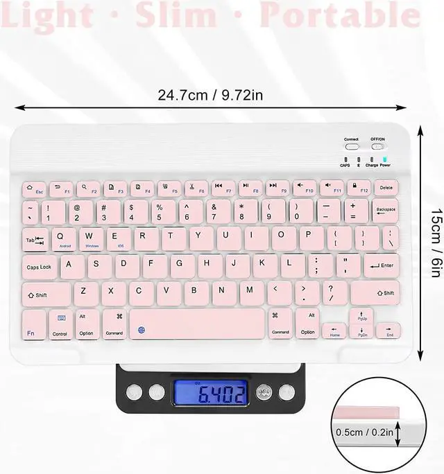 Alt view image 5 of 5 - Ultra-Slim Bluetooth Rechargeable Keyboard for Samsung Galaxy S22 Ultra 5G and All Bluetooth Enabled iPads, iPhones, Android Tablets, Smartphones, Windows pc - Pink