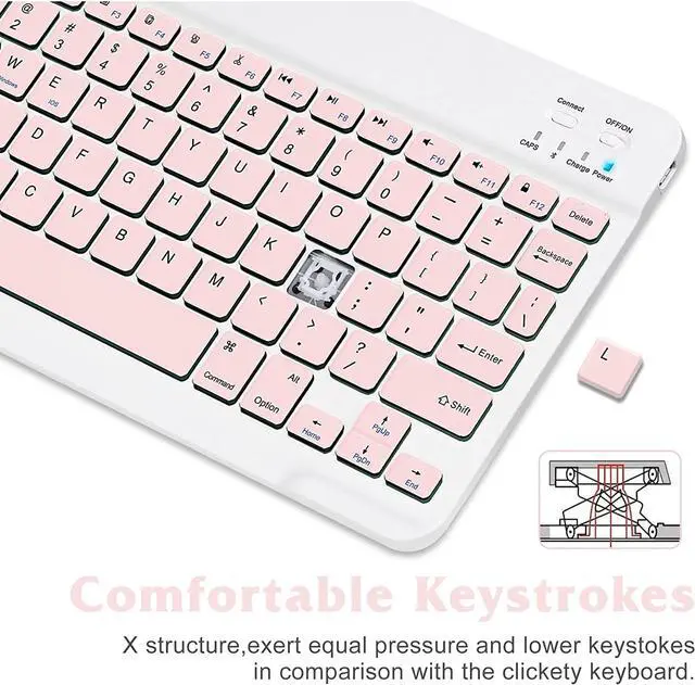 Alt view image 4 of 5 - Ultra-Slim Bluetooth Rechargeable Keyboard for Samsung Galaxy S22 Ultra 5G and All Bluetooth Enabled iPads, iPhones, Android Tablets, Smartphones, Windows pc - Pink
