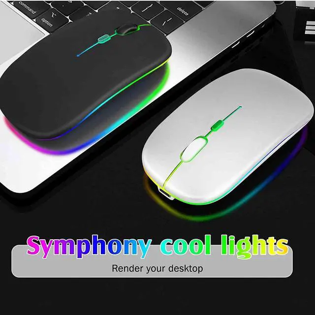Alt view image 6 of 7 - 2.4GHz & Bluetooth Mouse, Rechargeable Wireless Mouse for vivo Y70t Bluetooth Wireless Mouse for Laptop / PC / Mac / Computer / Tablet / Android - RGB LED Rose Gold