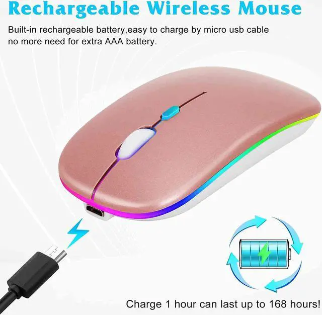 Alt view image 2 of 7 - 2.4GHz & Bluetooth Mouse, Rechargeable Wireless Mouse for vivo Y70t Bluetooth Wireless Mouse for Laptop / PC / Mac / Computer / Tablet / Android - RGB LED Rose Gold