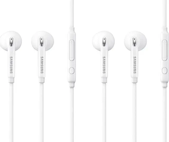 Main image of SAMSUNG (2 Pack) OEM Wired 3.5mm White Headset with Microphone, Volume Control, and Call Answer End Button [EO-EG920BW] for SAMSUNG Galaxy S6 Edge+ / S6 / S5, Galaxy Note 5/4 / Edge (Bulk Packaging)