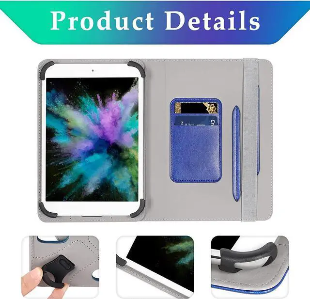 Alt view image 5 of 7 - UrbanX 7"-8" Inch Universal Tablet Case Protective Cover Folio for Amazon Kindle Fire HDX 7 8 Inch 360 Degree Rotatable Kickstand Multiple Viewing Angles Credit Card Holder - Blue