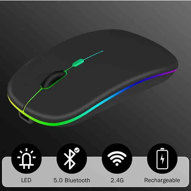 Alt view image 3 of 7 - UrbanX 2.4GHz & Bluetooth Mouse, Rechargeable Wireless Mouse for Samsung Galaxy Tab S6 Lite Bluetooth Wireless Mouse for Laptop / PC / Mac / Computer / Tablet / Android RGB LED RGB LED Pure White
