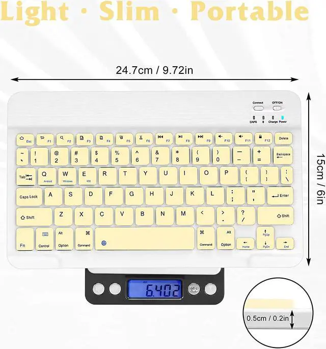 Alt view image 5 of 5 - Ultra-Slim Bluetooth Rechargeable Keyboard for Amazon Fire HD 8 Plus (2020) and All Bluetooth Enabled iPads, iPhones, Android Tablets, Smartphones, Windows pc - Banana Yellow