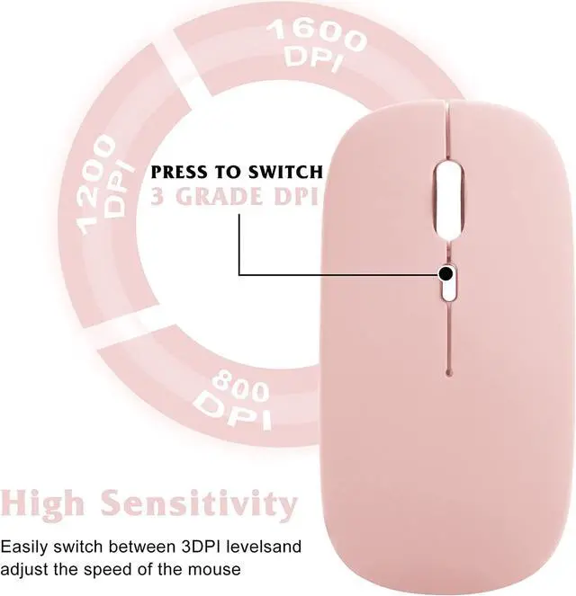 Alt view image 4 of 4 - UrbanX 2.4GHz & Bluetooth Mouse, Rechargeable Wireless Mouse for Samsung Galaxy Tab S8+ Bluetooth Wireless Mouse for Laptop / PC / Mac / Computer / Tablet / Android - Flamingo Pink
