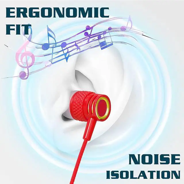 Alt view image 4 of 7 - UrbanX R2 Wired in-Ear Headphones with Mic for Xiaomi Mi A3 with Tangle-Free Cord, Noise Isolating Earphones, Deep Bass, in-Ear Bud Silicone Tips - Red