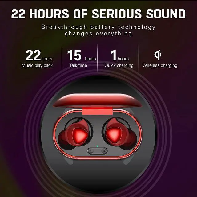 Alt view image 5 of 7 - Urbanx Street Buds Plus True Wireless Earbud Headphones for Samsung Galaxy Tab Pro 12.2 - Wireless Earbuds w/Noise Isolation - RED (US Version with Warranty)