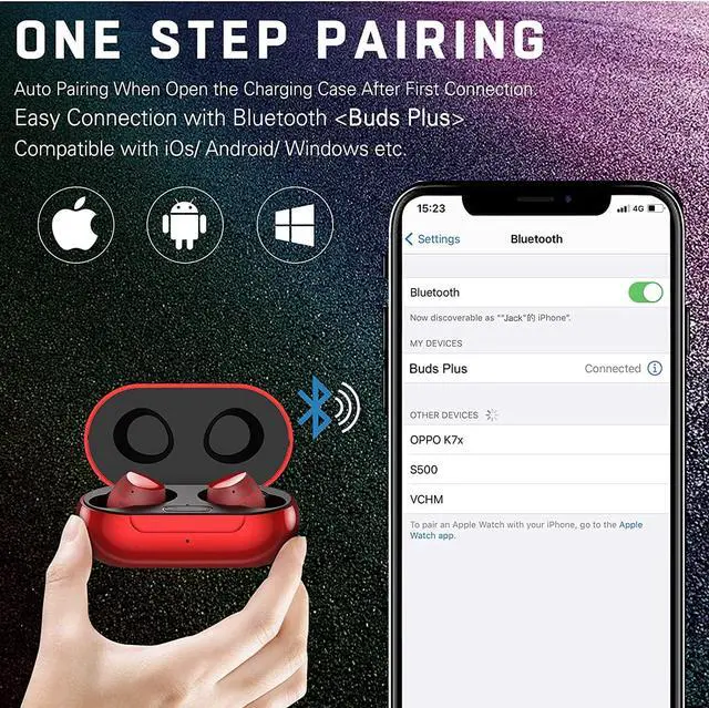 Alt view image 4 of 7 - Urbanx Street Buds Plus True Wireless Earbud Headphones for Samsung Galaxy Tab Pro 12.2 - Wireless Earbuds w/Noise Isolation - RED (US Version with Warranty)