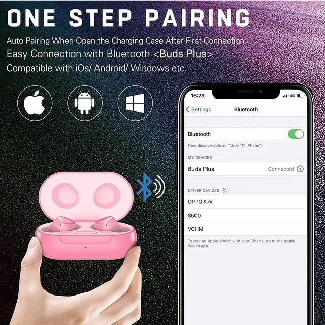 Alt view image 4 of 7 - Urbanx Street Buds Plus True Bluetooth Earbud Headphones for Samsung Galaxy A30 - Wireless Earbuds w/Noise Isolation - Pink (US Version with Warranty)