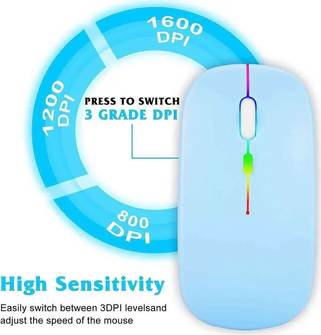 Alt view image 2 of 2 - UrbanX Bluetooth Rechargeable Mouse for Dell Inspiron 15 3000 Laptop Bluetooth Wireless Mouse Designed for Laptop/PC/Mac/iPad pro/Computer/Tablet/Android- RGB LED Sky Blue