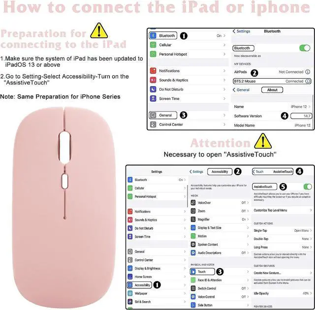 Alt view image 4 of 4 - UrbanX 2.4GHz & Bluetooth Mouse, Rechargeable Wireless Mouse for Amazon Fire HD 10 / Plus & All Kindle Devices Bluetooth Wireless Mouse for Laptop/PC/Mac/iPad/Computer/Tablet/Android -Flamingo Pink