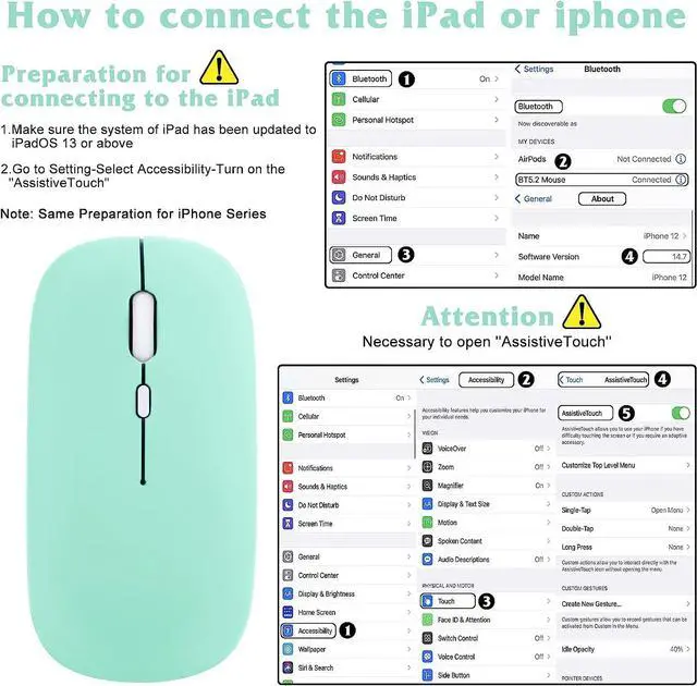 Alt view image 4 of 4 - UrbanX 2.4GHz & Bluetooth Mouse, Rechargeable Wireless Mouse for Amazon Fire HD 10 / Plus & All Kindle Devices Bluetooth Wireless Mouse for Laptop/PC/Mac/iPad pro/Computer/Tablet/Android -Teal