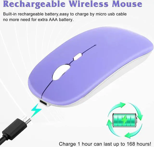 Alt view image 2 of 4 - UrbanX 2.4GHz & Bluetooth Mouse, Rechargeable Wireless Mouse for Samsung Galaxy Tab A8 10.5 (2021) Bluetooth Wireless Mouse for Laptop/PC/Mac/iPad pro/Computer/Tablet/Android Violet Purple