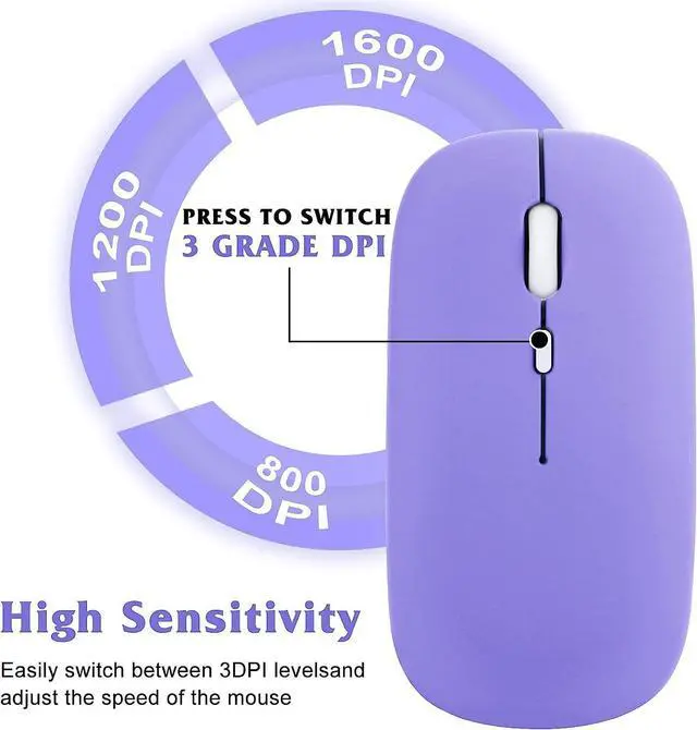 Alt view image 4 of 4 - UrbanX 2.4GHz & Bluetooth Mouse, Rechargeable Wireless Mouse for Samsung Galaxy Tab A8 10.5 (2021) Bluetooth Wireless Mouse for Laptop/PC/Mac/iPad pro/Computer/Tablet/Android Violet Purple