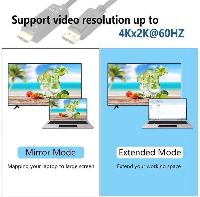 Alt view image 4 of 7 - Vszerda DisplayPort to HDMI Cable,6 Feet Gold-Plated DP to HDMI Adapter Male to Male,4K Resolution Ready for Projector,Desktop,Laptop and More