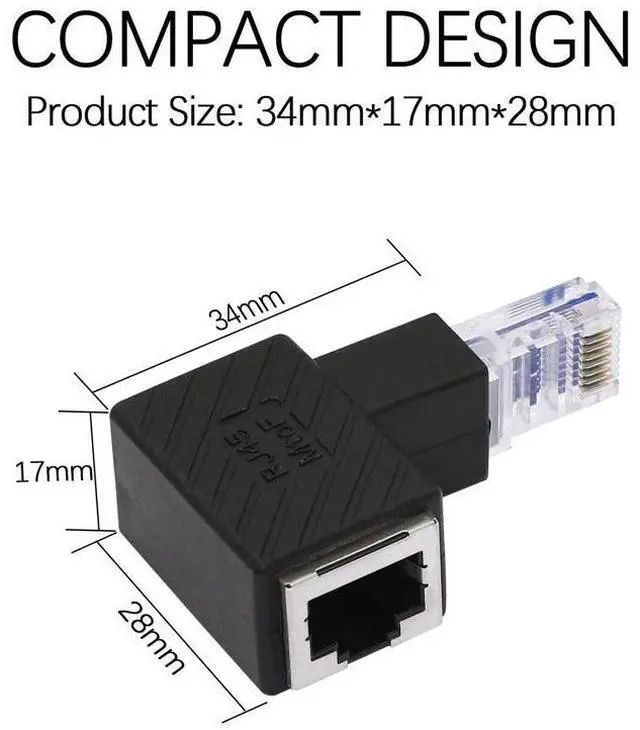 Alt view image 3 of 6 - Vszerda Cat5e/Cat6 RJ45 Ethernet Adapter2Pack 90 Degree Ethernet RJ45 / 8P8C Male to Female Right Angle Adapter Support Cat6 / Cat5e / Cat5 Standard LAN CableDown