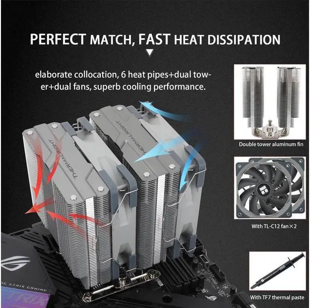 Alt view image 4 of 6 - Thermalright Peerless Assassin 120 CPU Air Cooler, 6 Heat Pipes, Dual 120mm TL-C12 PWM Fan, Aluminium Heatsink Cover, AGHP Technology, for AMD AM4 AM5/Intel LGA 1700/1150/1151/1200/2011/2066 (PA120)