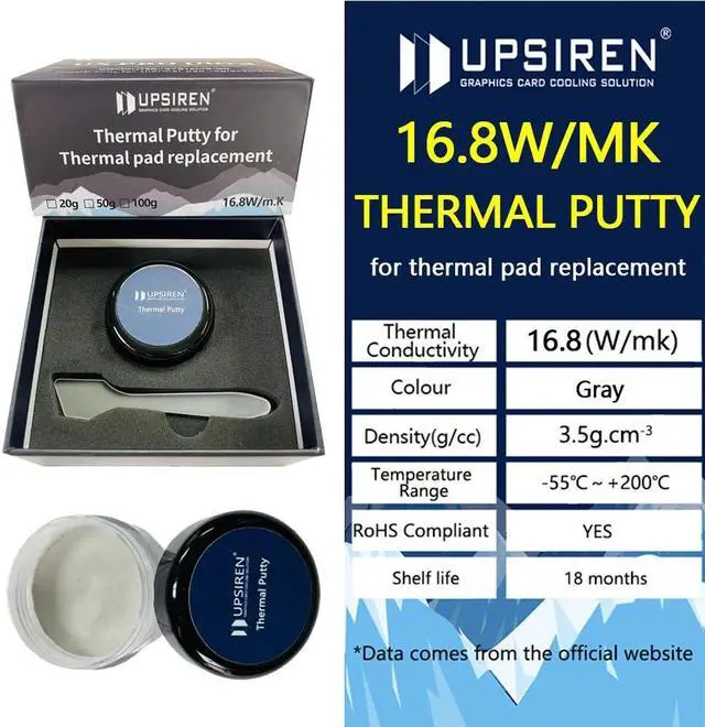 Alt view image 2 of 7 - UPSIREN UX PRO Ultra 16.8w/mk Thermal Putty For VGA GPU IC Processor Rapid Cooling Thermal Pad Replacement Heat Blocking Putty 50 g