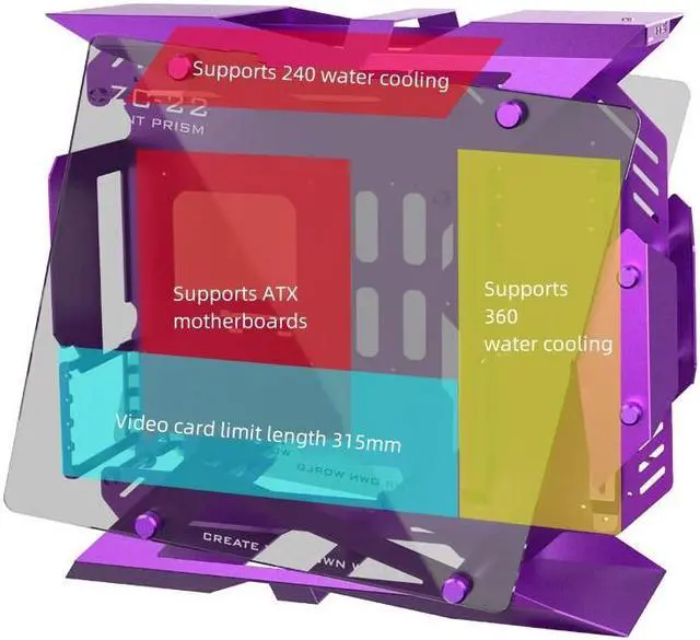 Alt view image 5 of 7 - Zeaginal ZC-22 Purple ATX Mid Tower Computer Case,Support 360mm Radiator Support ATX Motherboard USB3.0 Version Aluminum PC Case with 120mm*3 Black RGB Fans ZC-22 (Purple)