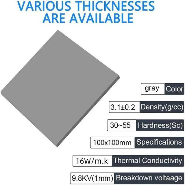 Alt view image 2 of 6 - UPSIREN OEM Thermal Pad 16W/mK Size 100x100mm Non Conductive Heat Resistance High Temperature Resistance Silicone Thermal Pads for Laptop Heatsink/GPU/CPU/LED Cooler 100 x 100 x 3.0 mm