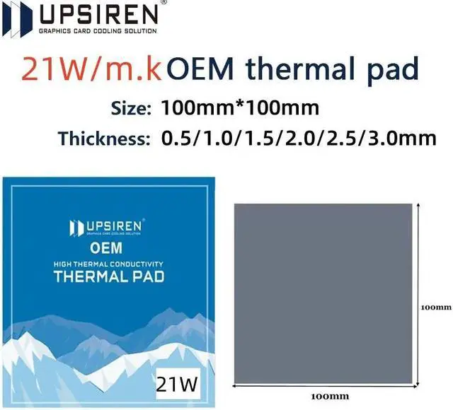 Main image of UPSIREN OEM Thermal Pad 21W/mk Size 100x100mm Non Conductive Heat Resistance High Temperature Resistance Silicone Thermal Pads for Laptop Heatsink/GPU/CPU/LED Cooler