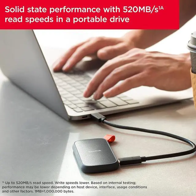 Alt view image 4 of 7 - SanDisk 2TB Portable SSD - Up to 520MB/s, USB-C, USB 3.2 Gen 2 - SDSSDE30-2T00-G25,Solid State Drive