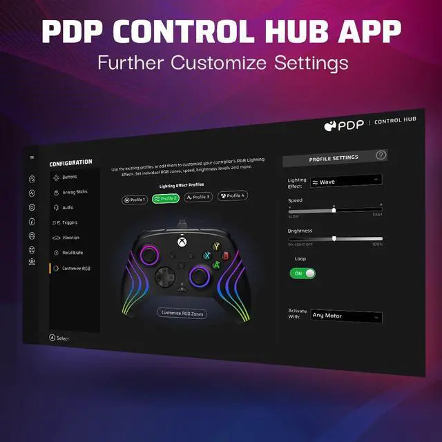 Alt view image 3 of 7 - PDP Afterglow Wave Wired LED Controller for Xbox Series X|S/Xbox One/PC, RGB Lights, Customizable/App Supported - Black