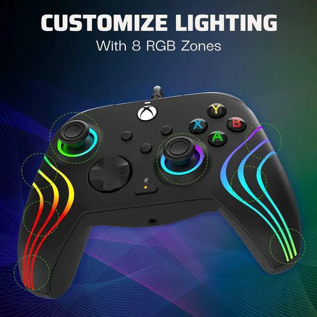 Alt view image 2 of 7 - PDP Afterglow Wave Wired LED Controller for Xbox Series X|S/Xbox One/PC, RGB Lights, Customizable/App Supported - Black