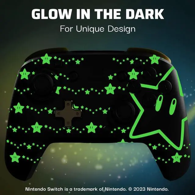 Alt view image 3 of 7 - PDP REMATCH Enhanced Wireless Nintendo Switch Pro Controller - Rechargeable Battery Powered, Mario Super Star Glow in the Dark