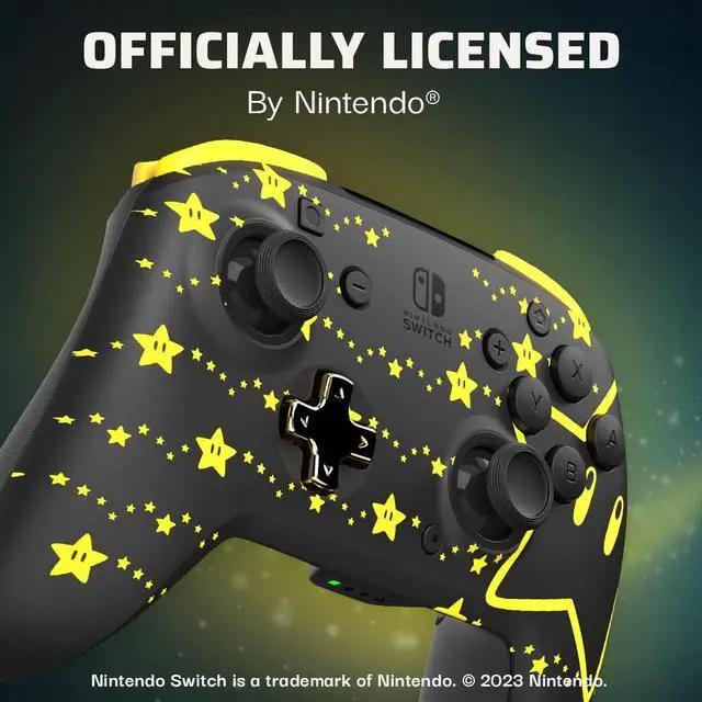Alt view image 5 of 7 - PDP REMATCH Enhanced Wireless Nintendo Switch Pro Controller - Rechargeable Battery Powered, Mario Super Star Glow in the Dark