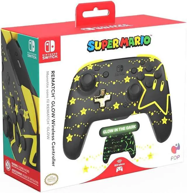 Alt view image 4 of 7 - PDP REMATCH Enhanced Wireless Nintendo Switch Pro Controller - Rechargeable Battery Powered, Mario Super Star Glow in the Dark