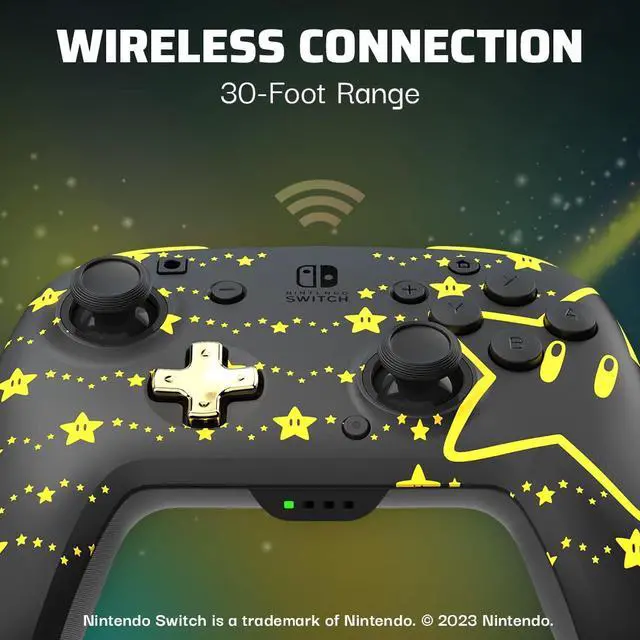Alt view image 7 of 7 - PDP REMATCH Enhanced Wireless Nintendo Switch Pro Controller - Rechargeable Battery Powered, Mario Super Star Glow in the Dark