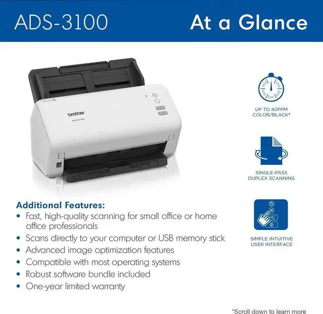 Alt view image 3 of 7 - Brother ADS-3100 High-Speed Desktop Scanner | Compact with Scan Speeds of Up to 40ppm