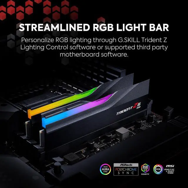 Alt view image 3 of 5 - G.SKILL Trident Z5 RGB Series (Intel XMP 3.0) DDR5 RAM 96GB (2x48GB) 6800MT/s CL34-46-46-108 1.35V Desktop Computer Memory UDIMM - Matte Black (F5-6800J3446F48GX2-TZ5RK)