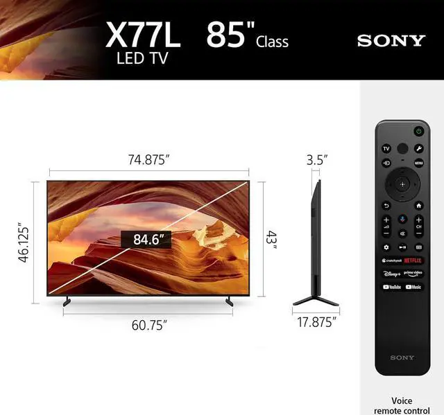 Alt view image 5 of 8 - Sony 85 Inch 4K Ultra HD TV X77L Series: LED Smart Google TV KD85X77L- 2023 Model, Black