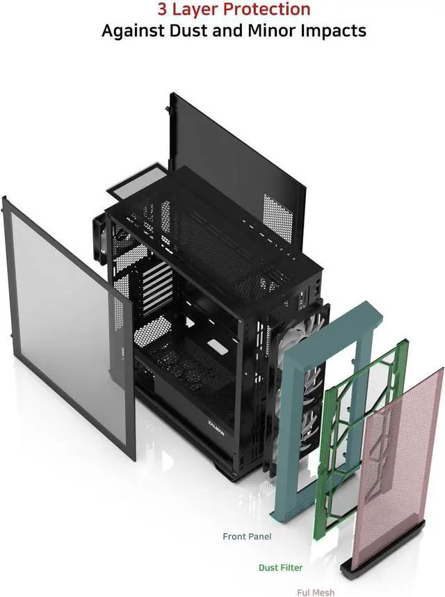 Alt view image 3 of 7 - Zalman Z10 Duo E-ATX Mid-Tower Premium Gaming PC Case, 4 x Infinity Mirror ARGB Fans, Tempered Glass with Interchangeable Mesh Front Panel, USB-C and USB 3.0