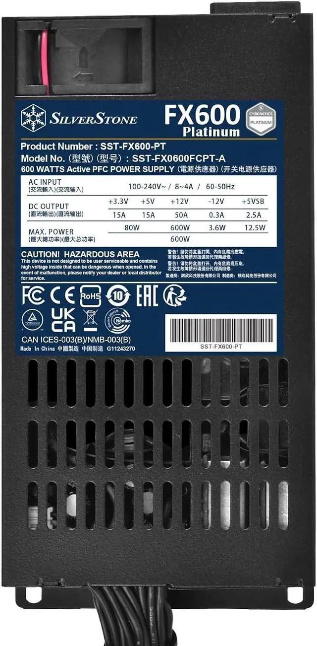 Alt view image 7 of 7 - SilverStone Technology FX600 Platinum Cybenetics Platinum 600W FlexATX Power Supply (SST-FX600-PT)