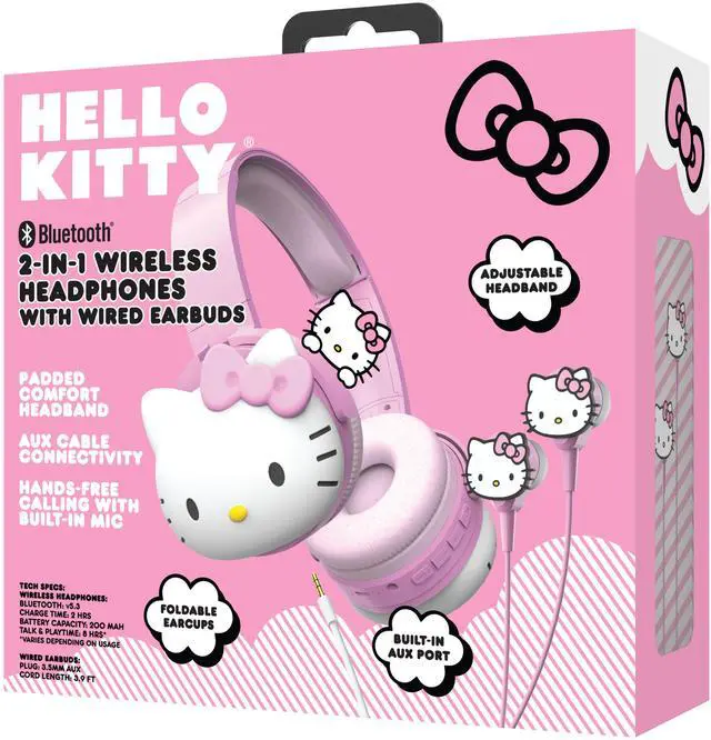 Alt view image 5 of 5 - Hello Kitty 2-in-1 Wireless Bluetooth Headphones with Wired Earbuds